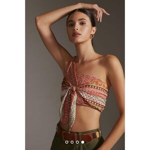 Anthropologie Single Shoulder Scarf Top Medium Red Crop Top Bandeau Aztec Boho